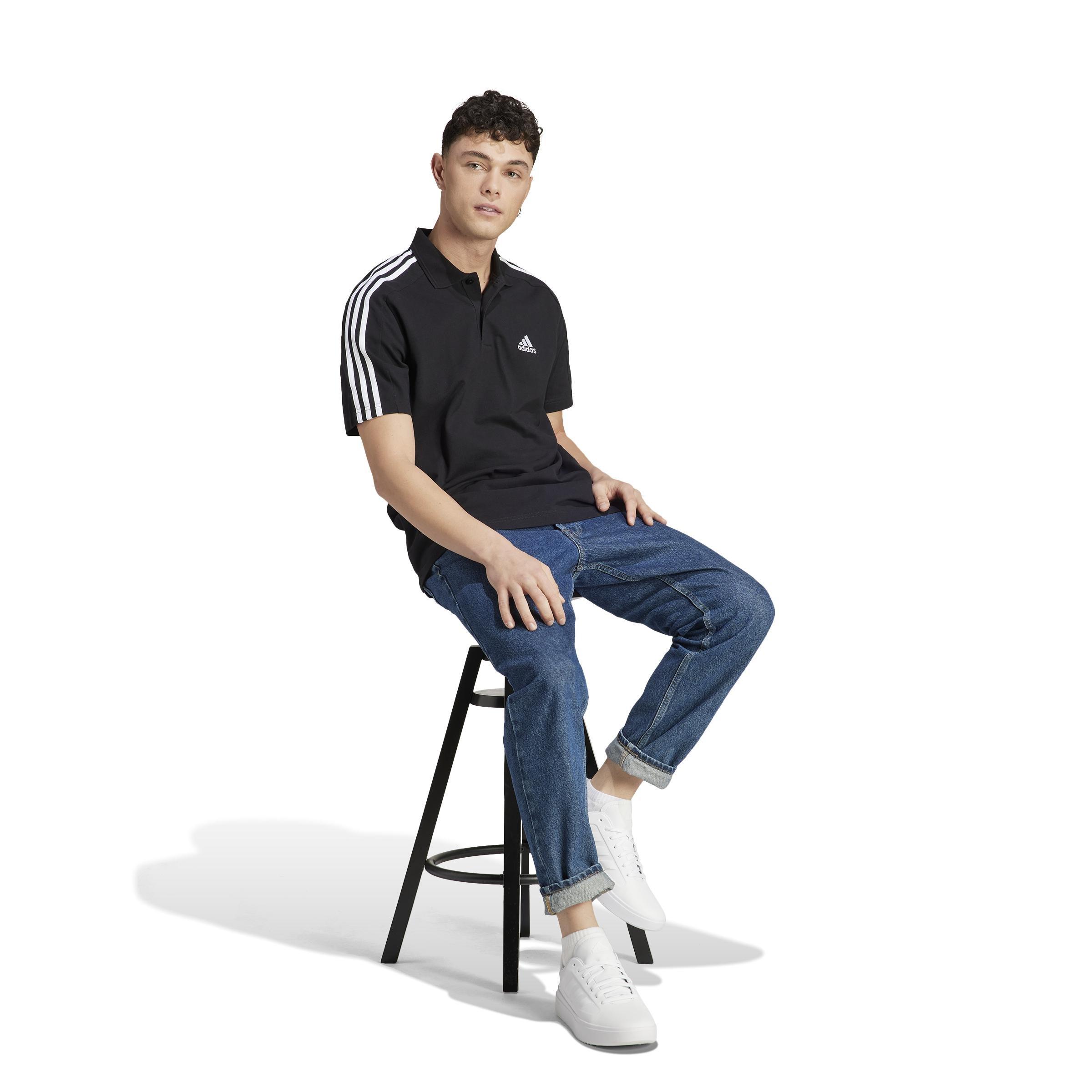 adidas - Men Essentials Pique Embroidered 3-Stripes Polo Shirt, Black