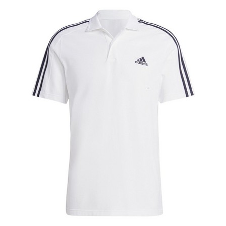 Men Essentials Pique Embroidered Small Logo 3-Stripes Polo Shirt, White, A701_ONE, large image number 1