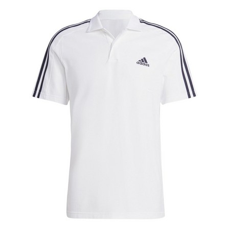 Men Essentials Pique Embroidered Small Logo 3-Stripes Polo Shirt, White, A701_ONE, large image number 2