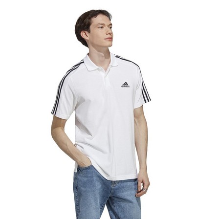 Men Essentials Pique Embroidered Small Logo 3-Stripes Polo Shirt, White, A701_ONE, large image number 6