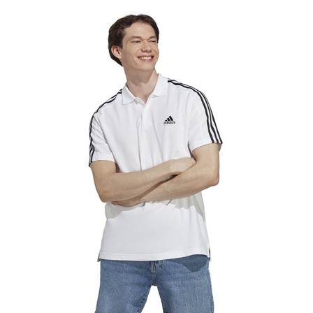 Men Essentials Pique Embroidered Small Logo 3-Stripes Polo Shirt, White, A701_ONE, large image number 12