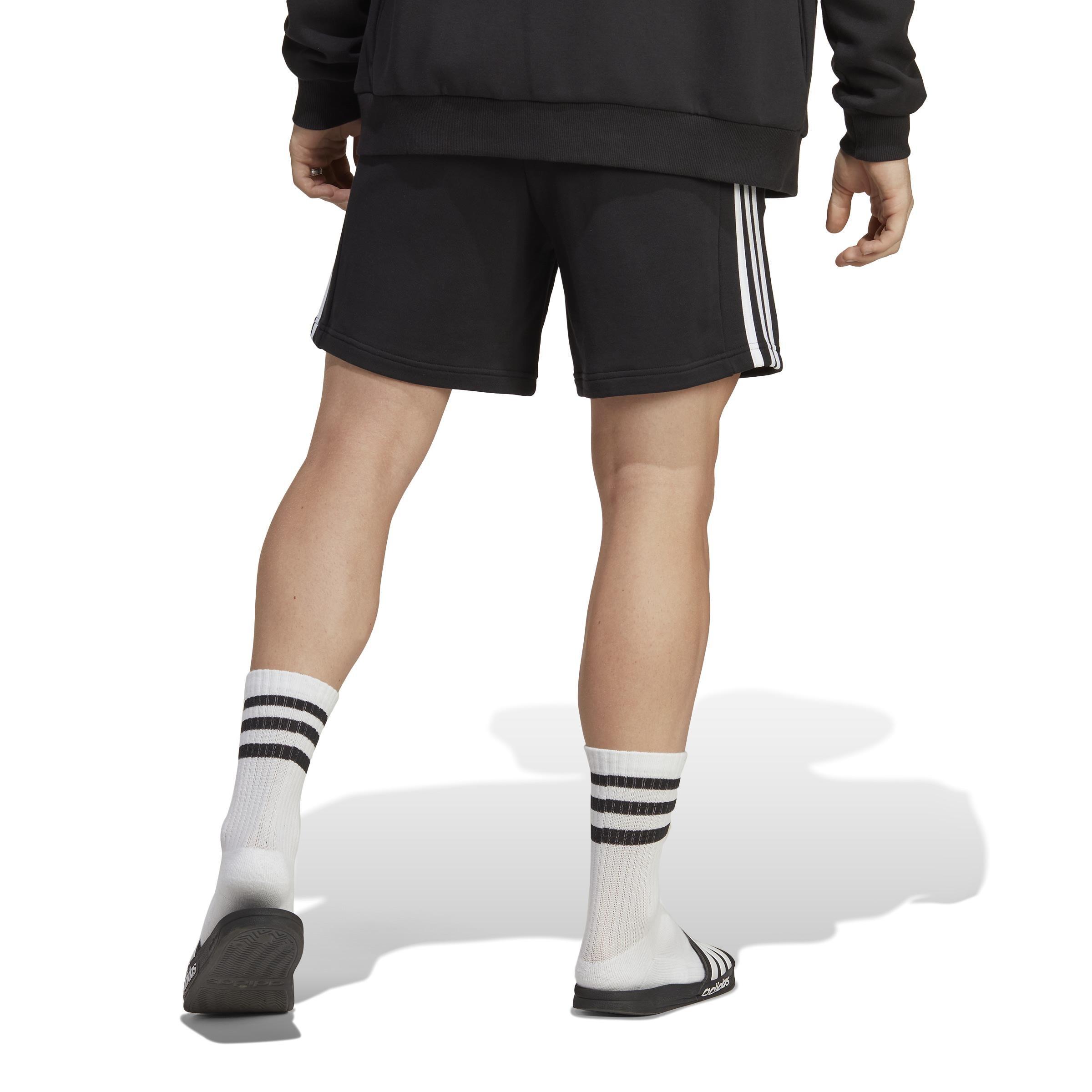 Essentials French Terry 3-Stripes Shorts, Black, A701_ONE, large image number 2