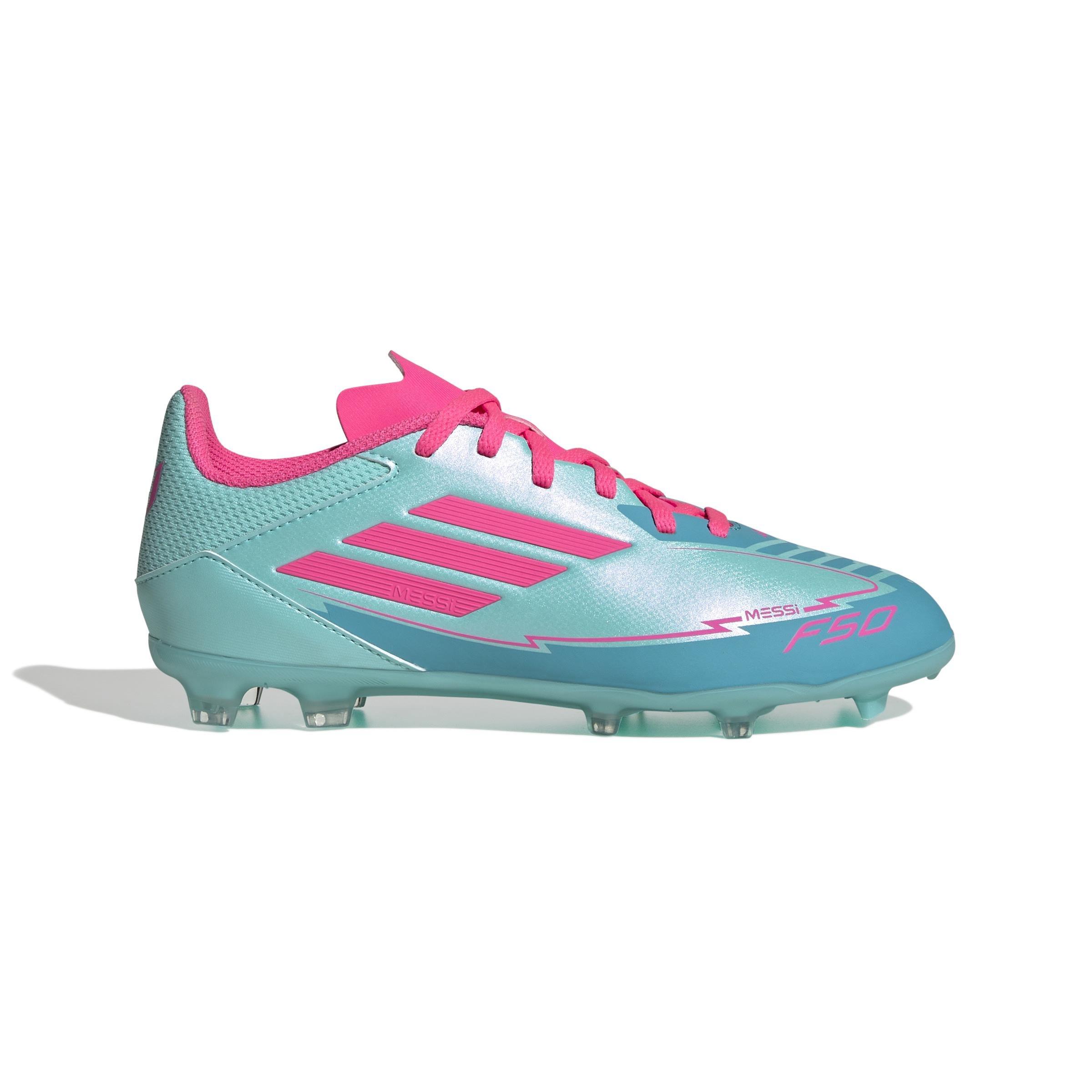 Unisex Kids F50 League Messi Firm/Multi-Ground Boots, Turquoise, A701_ONE, large image number 0