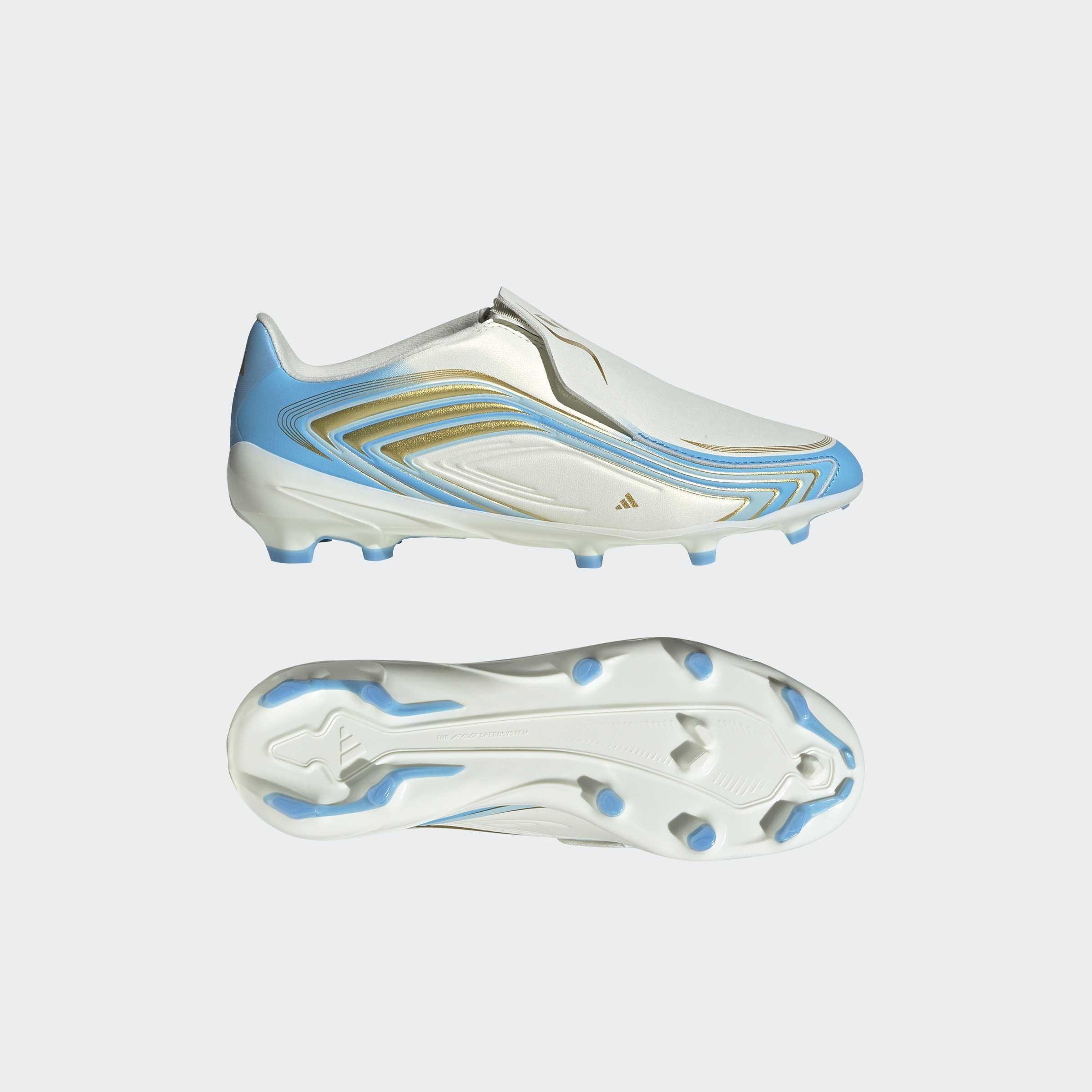 Kids Unisex F50 Messi League Laceless Firm Ground Football Boots, Beige, A701_ONE, large image number 8