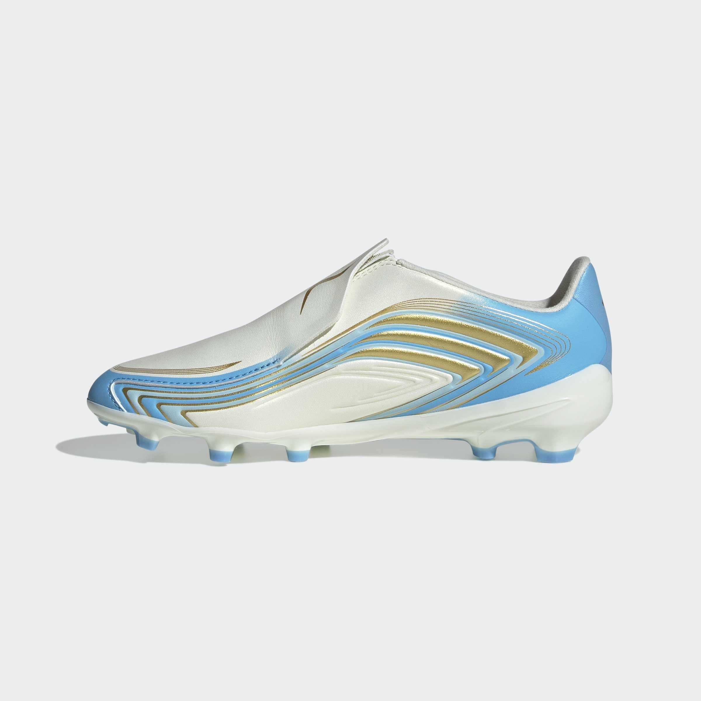 Kids Unisex F50 Messi League Laceless Firm Ground Football Boots, Beige, A701_ONE, large image number 9
