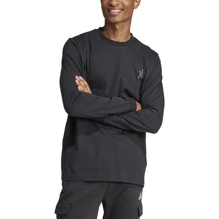 Men Adidas Sportswear City Escape Long Sleeve Pocket T-Shirt, Black, A701_ONE, large image number 2