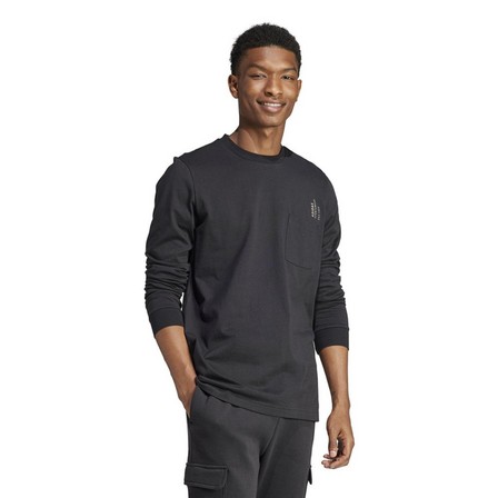 Men Adidas Sportswear City Escape Long Sleeve Pocket T-Shirt, Black, A701_ONE, large image number 15