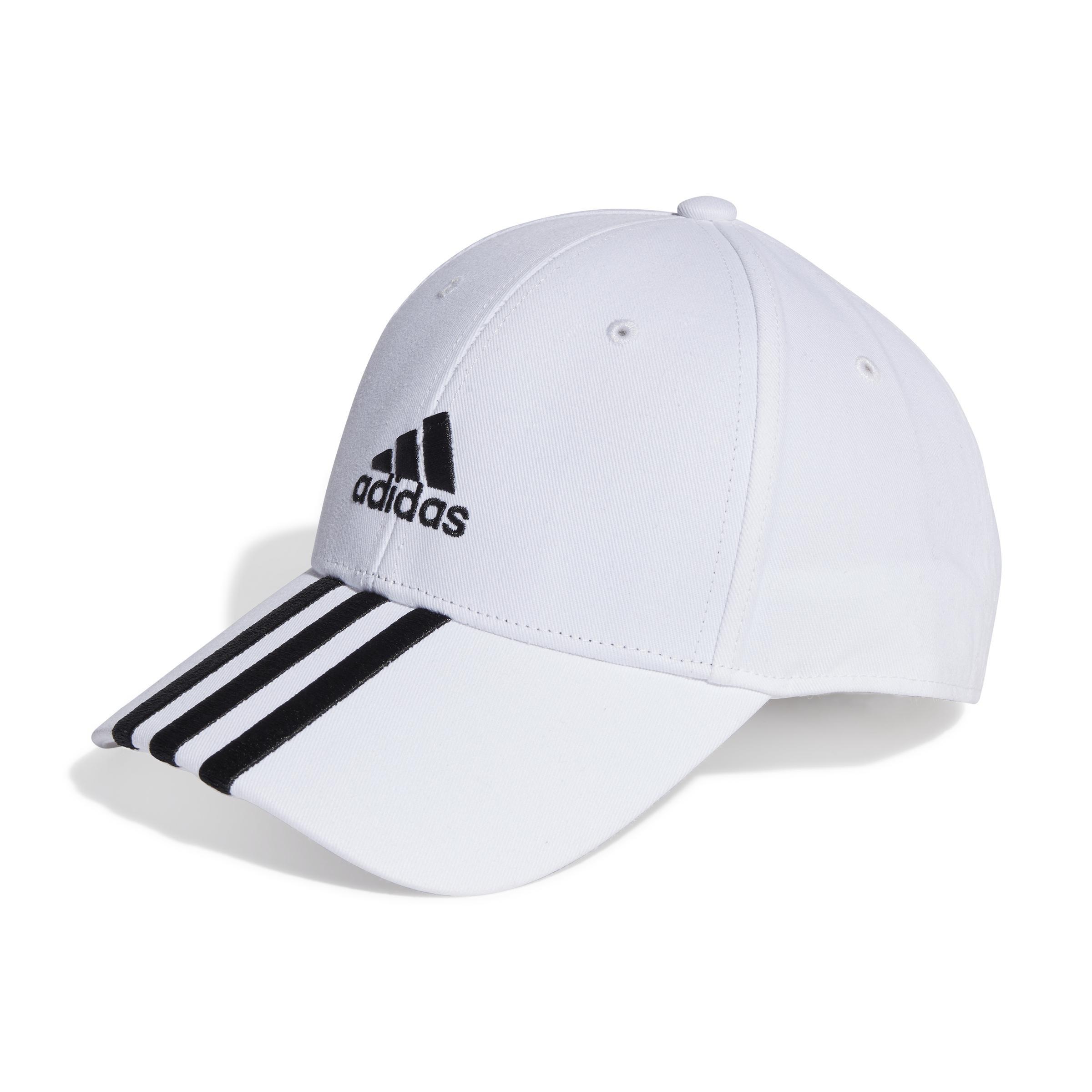 Unisex 3-Stripes Cotton Twill Baseball Cap, White, A701_ONE, large image number 0