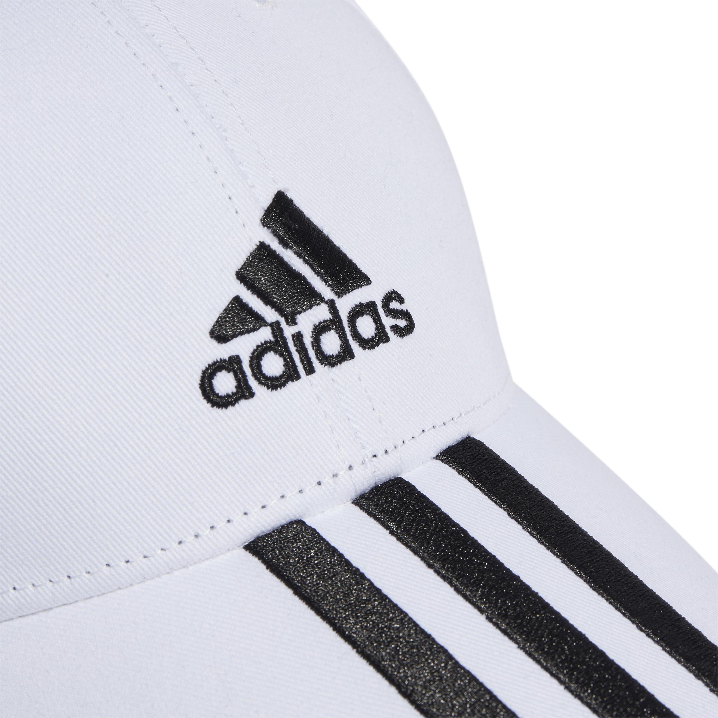 Unisex 3-Stripes Cotton Twill Baseball Cap, White, , large image number 3