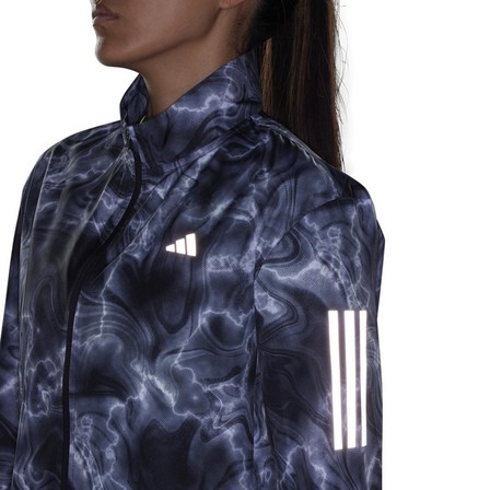 Women Own The Run Allover Print Hooded Running Windbreaker, Blue, A701_ONE, large image number 5