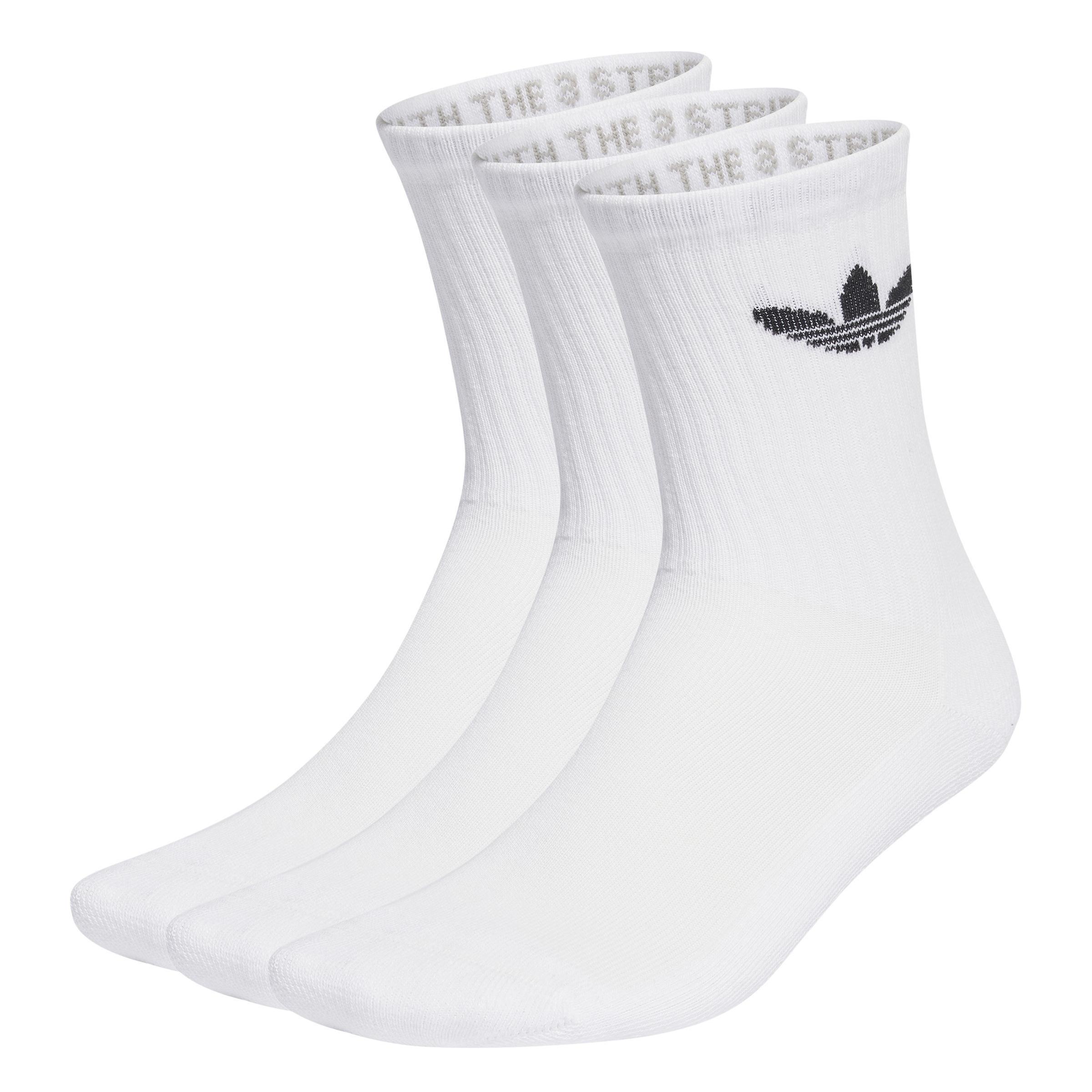 Unisex Trefoil Cushion Crew Socks 3 Pairs, White, , large image number 0