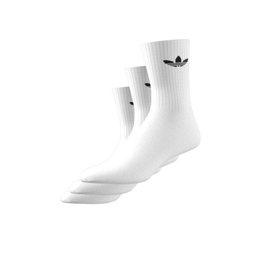 Unisex Trefoil Cushion Crew Socks 3 Pairs, White, , large image number 1