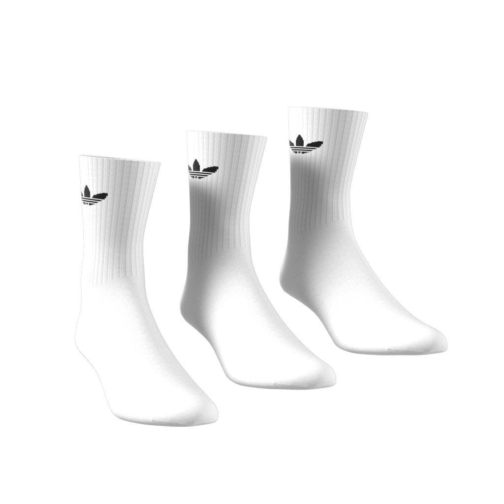 Unisex Trefoil Cushion Crew Socks 3 Pairs, White, , large image number 2