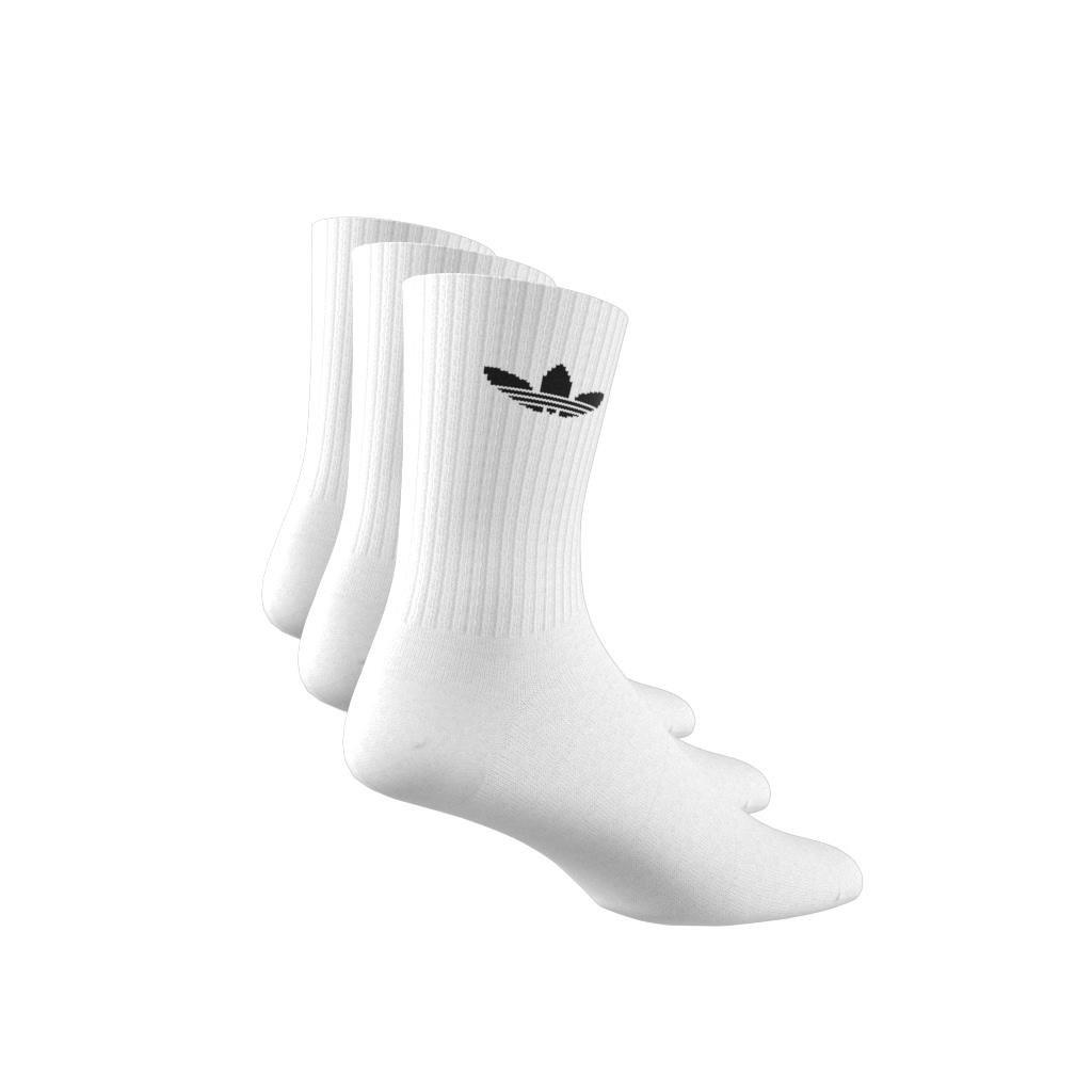 Unisex Trefoil Cushion Crew Socks 3 Pairs, White, , large image number 3