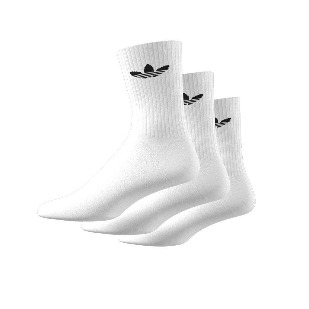 Unisex Trefoil Cushion Crew Socks 3 Pairs, White, , large image number 5