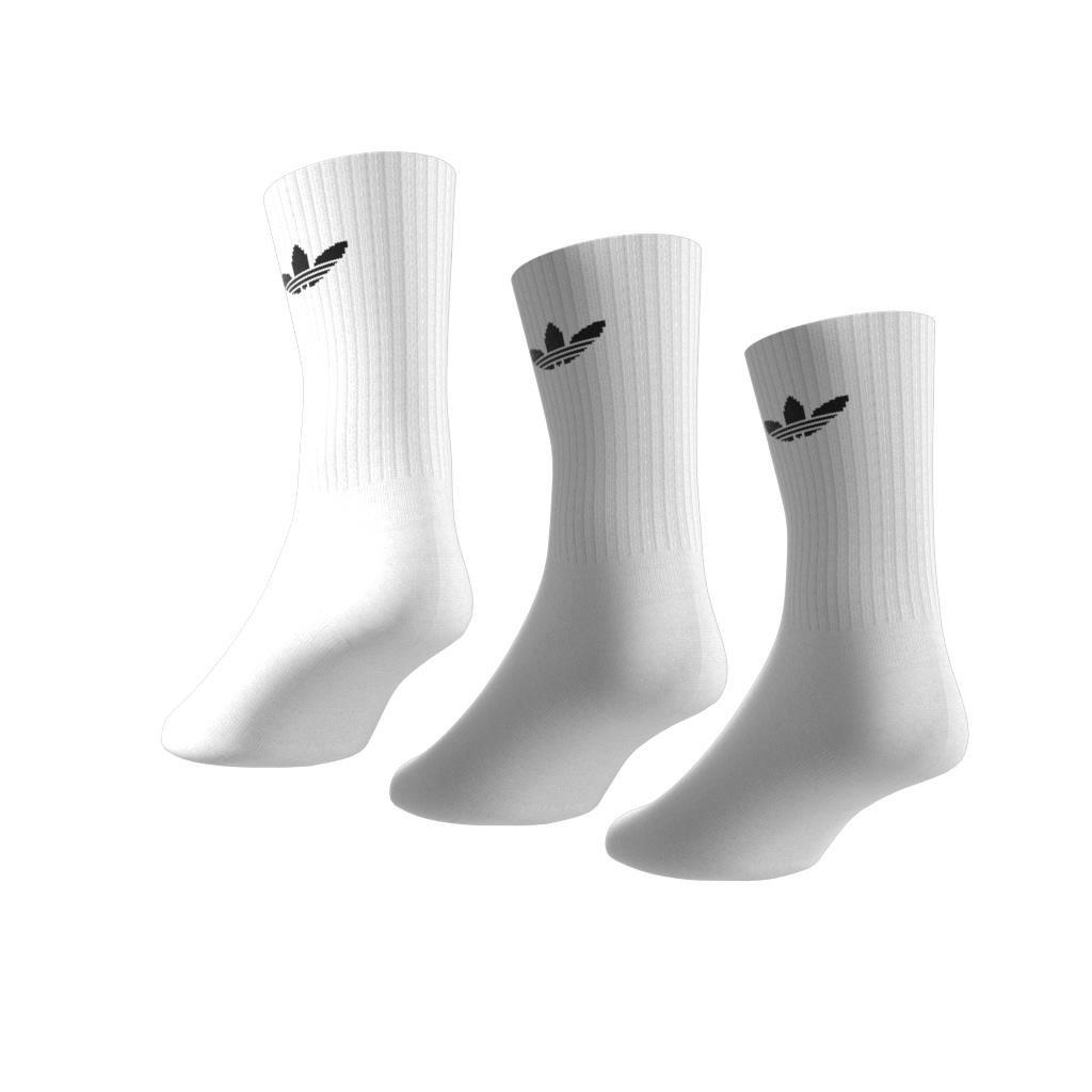 Unisex Trefoil Cushion Crew Socks 3 Pairs, White, , large image number 6