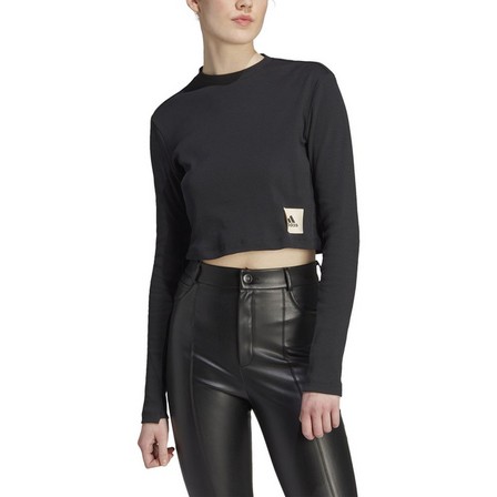 Women Lounge Ribbed Crop Long-Sleeve Top, Black, A701_ONE, large image number 2