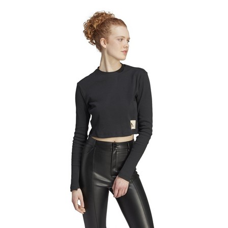 Women Lounge Ribbed Crop Long-Sleeve Top, Black, A701_ONE, large image number 15
