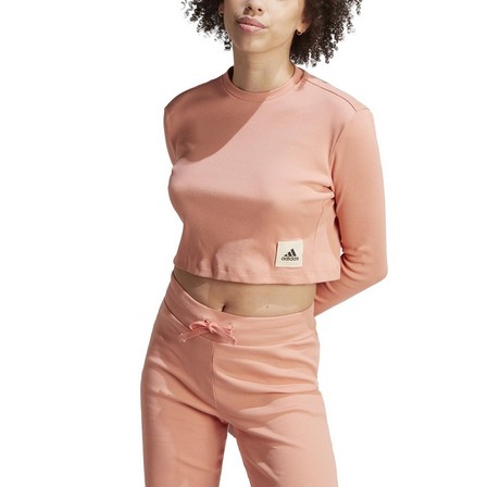 Female Lounge Ribbed Crop Long-Sleeve Top, Pink, A701_ONE, large image number 3