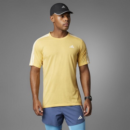 Men Own The Run 3-Stripes T-Shirt, Yellow, A701_ONE, large image number 14