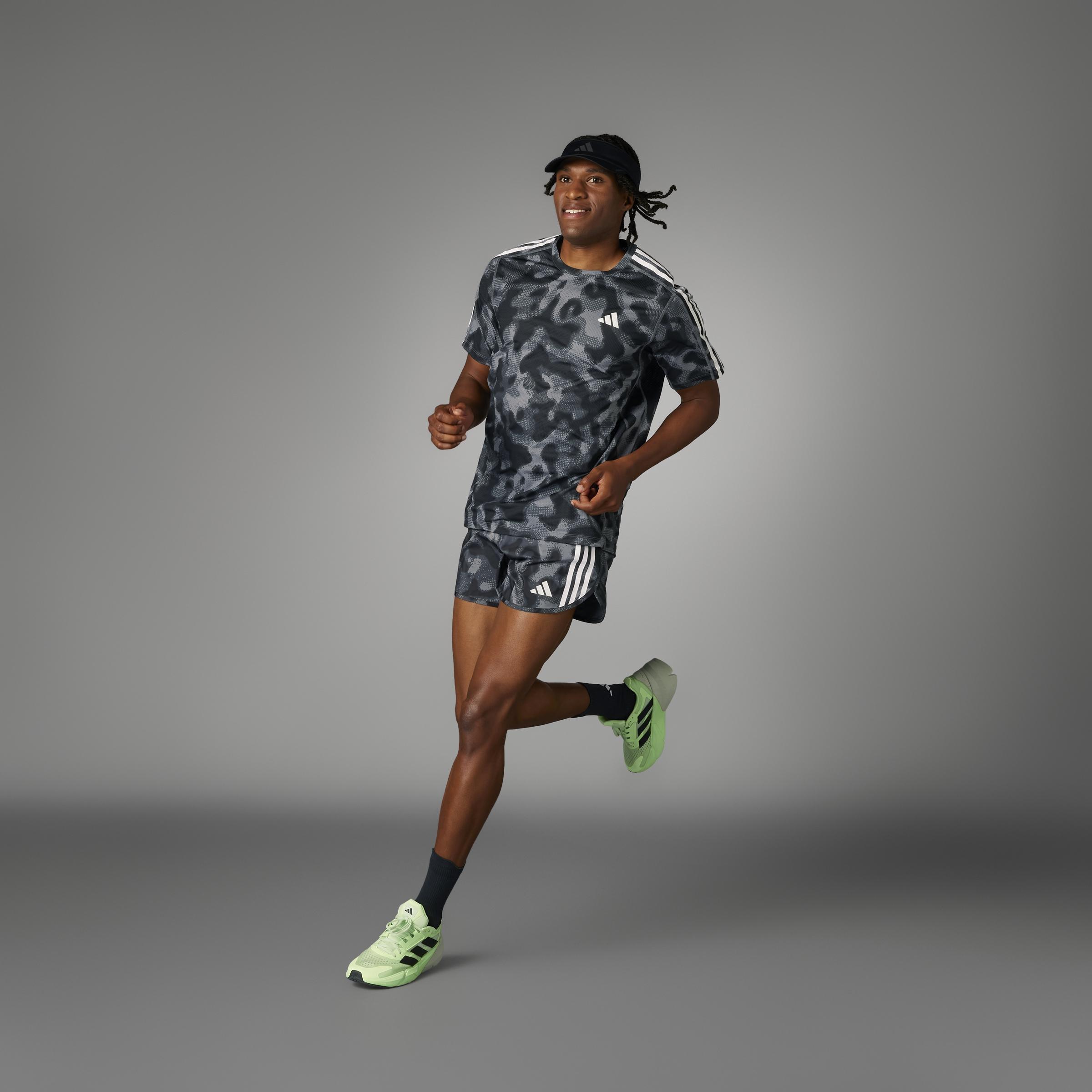 adidas - Men Own The Run 3-Stripes Allover Print Shorts, Grey