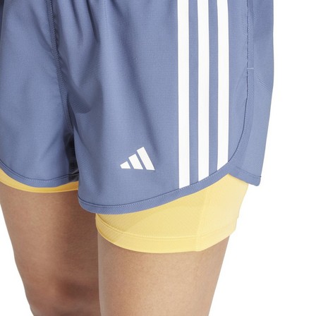 Women Own The Run 3-Stripes 2-In-1 Shorts, Blue, A701_ONE, large image number 4