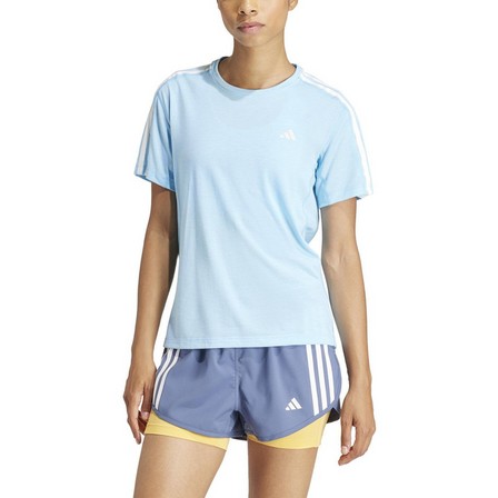 Women Own The Run 3-Stripes T-Shirt, Blue, A701_ONE, large image number 0