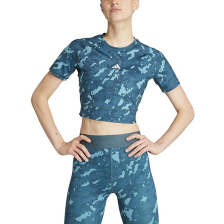 Women Techfit Camo Print Crop Training T-Shirt, Blue, A701_ONE, large image number 2