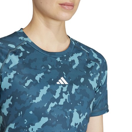 Women Techfit Camo Print Crop Training T-Shirt, Blue, A701_ONE, large image number 4
