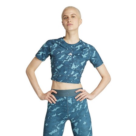 Women Techfit Camo Print Crop Training T-Shirt, Blue, A701_ONE, large image number 15