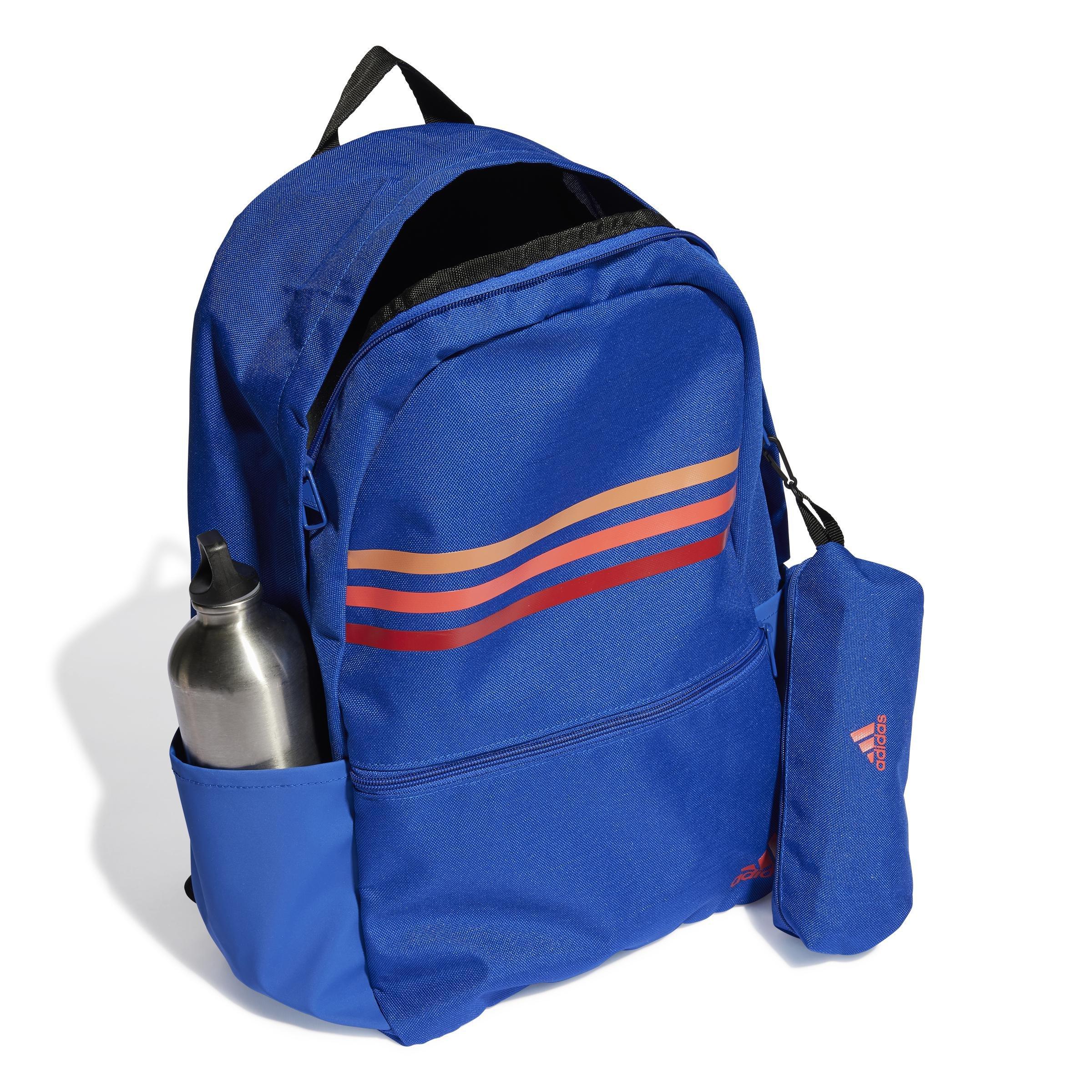 Unisex Classic Horizontal 3-Stripes Backpack, Blue, , large image number 1