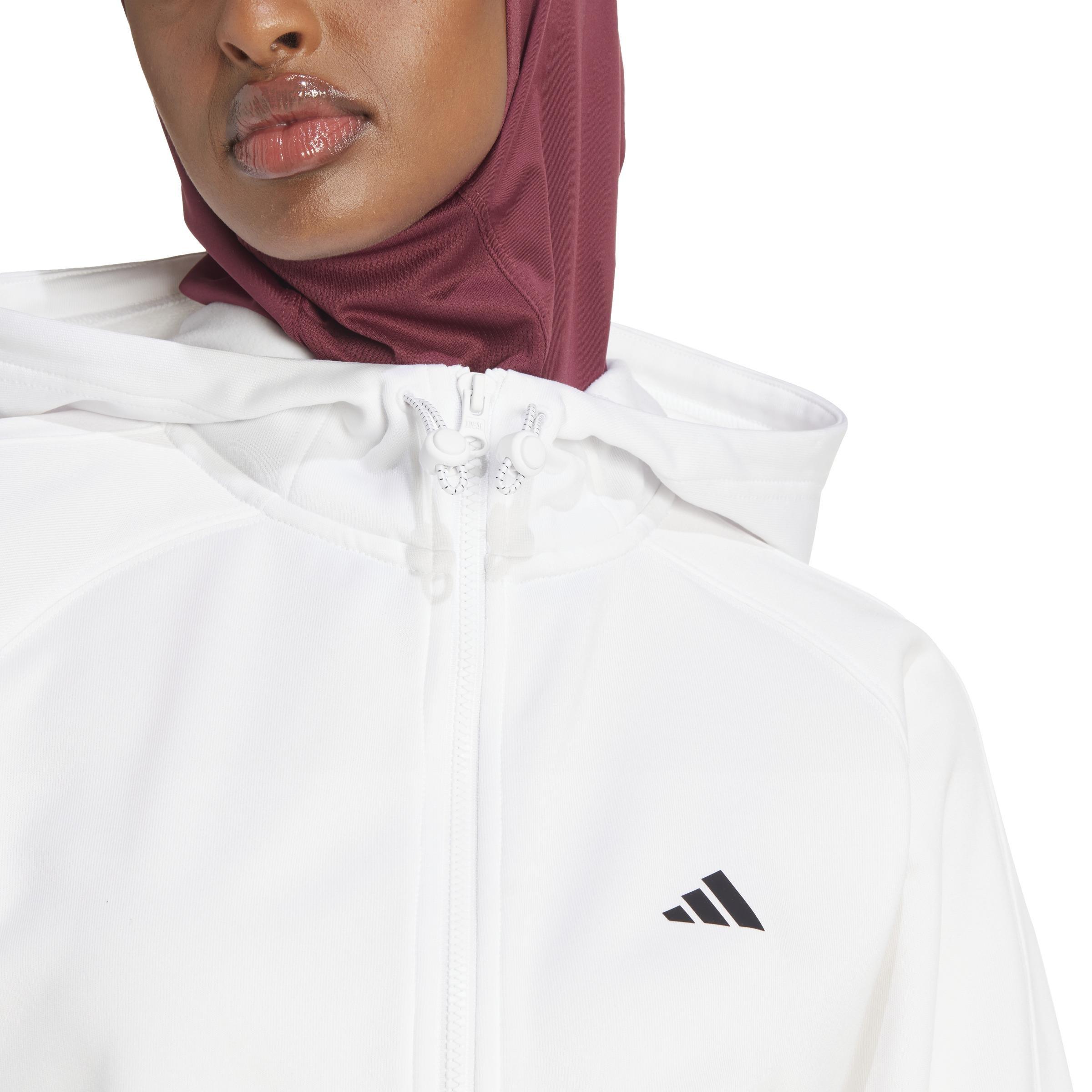 Women Aeroready Game And Go Full-Zip Hooded Fleece Jacket, White, A701_ONE, large image number 3