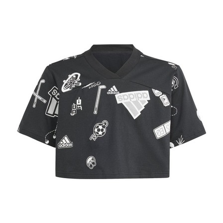 Kids Girls Brand Love Crop T-Shirt, Black, A701_ONE, large image number 0
