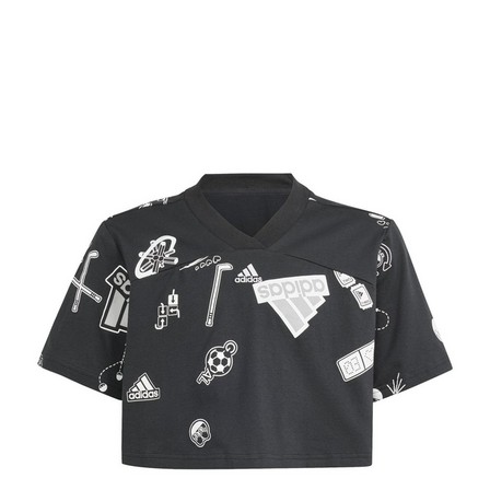 Kids Girls Brand Love Crop T-Shirt, Black, A701_ONE, large image number 1