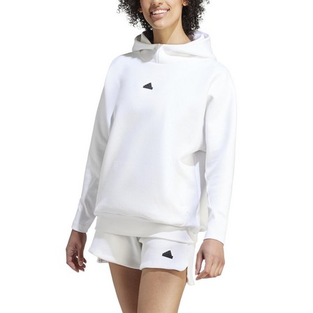 Female Adidas Z.N.E. Overhead Hoodie, White, A701_ONE, large image number 3