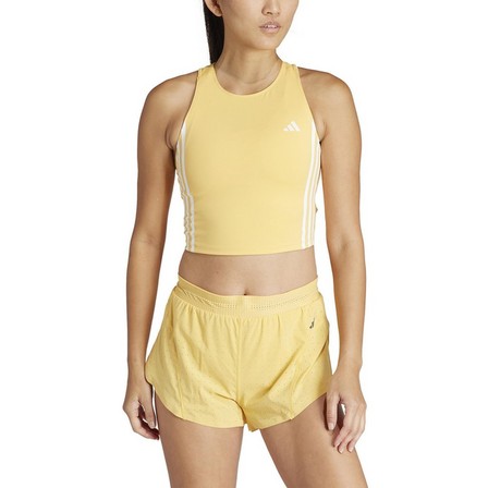 Women Own The Run 3-Stripes Tank Top, Yellow, A701_ONE, large image number 1