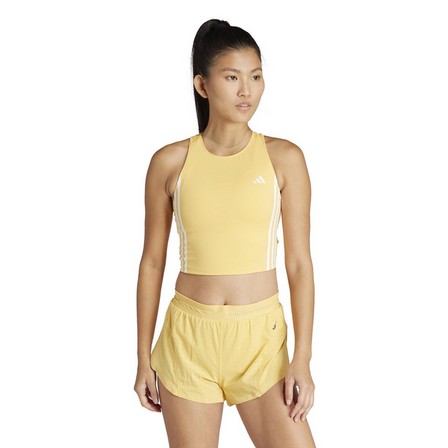 Women Own The Run 3-Stripes Tank Top, Yellow, A701_ONE, large image number 11