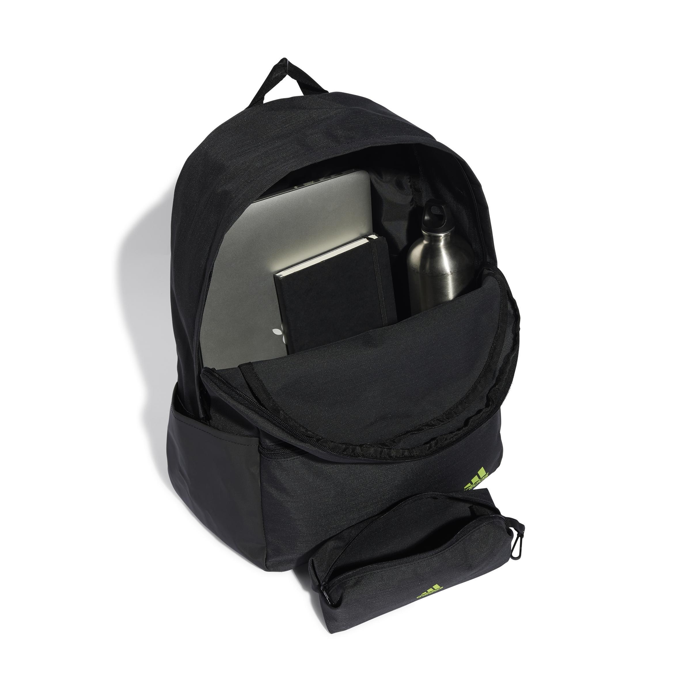 Unisex Classic 3-Stripes Backpack, Black, , large image number 1