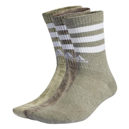 Unisex 3-Stripes Stonewash Crew Socks 3 Pairs, Green, A701_ONE, large image number 0