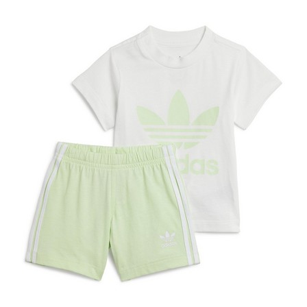 Kids Unisex Trefoil Shorts Tee Set, Green, A701_ONE, large image number 0