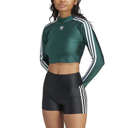 Women 3-Stripes Cropped Long-Sleeve Top, Green, A701_ONE, large image number 0