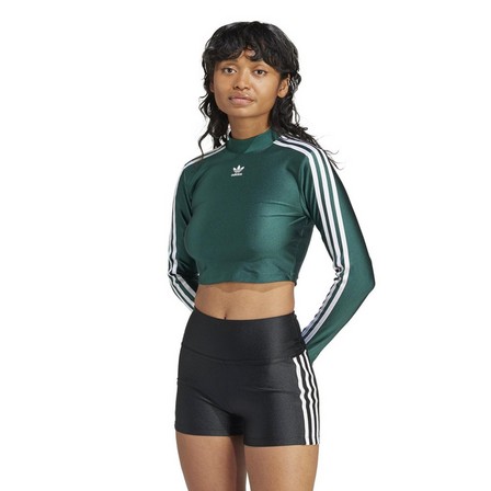 Women 3-Stripes Cropped Long-Sleeve Top, Green, A701_ONE, large image number 7