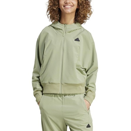Women Z.N.E. Woven Full-Zip Hoodie, Green, A701_ONE, large image number 0