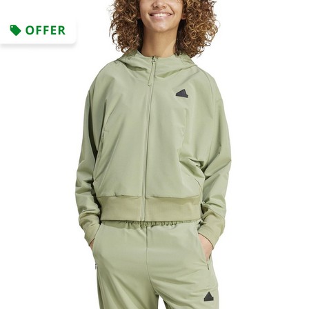 adidas - Women Z.N.E. Woven Full-Zip Hoodie, Green