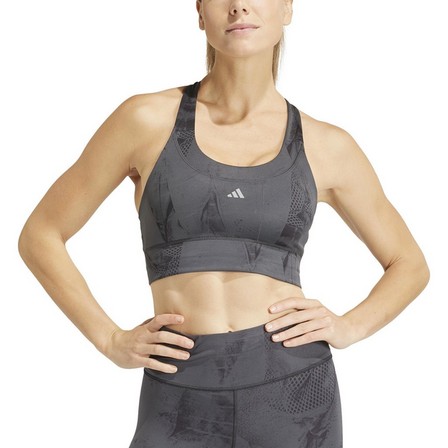 Women Run Pocket Medium-Support Aop Bra Iteration, Grey, A701_ONE, large image number 2