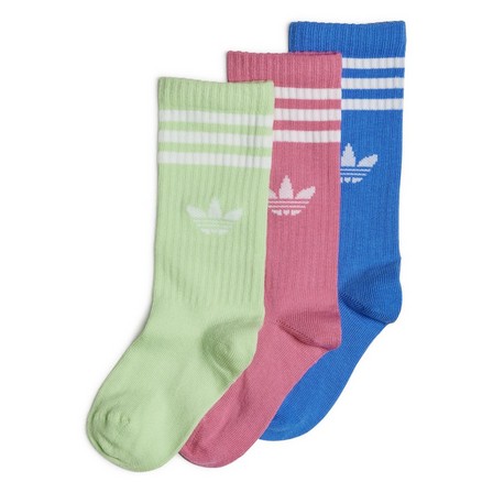 Kids Unisex Crew Socks 3 Pairs, Green, A701_ONE, large image number 0