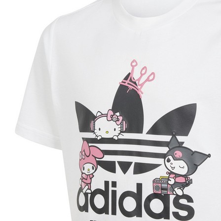 Kids Unisex Adidas Originals X Hello Kitty T-Shirt, White, A701_ONE, large image number 3