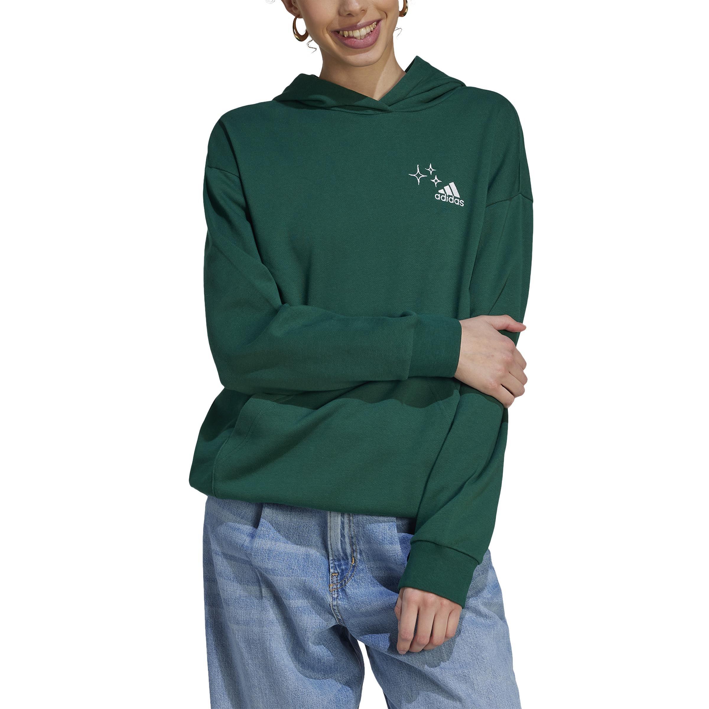 Women Scribble Embroidery French Terry Hoodie, Green, A701_ONE, large image number 1