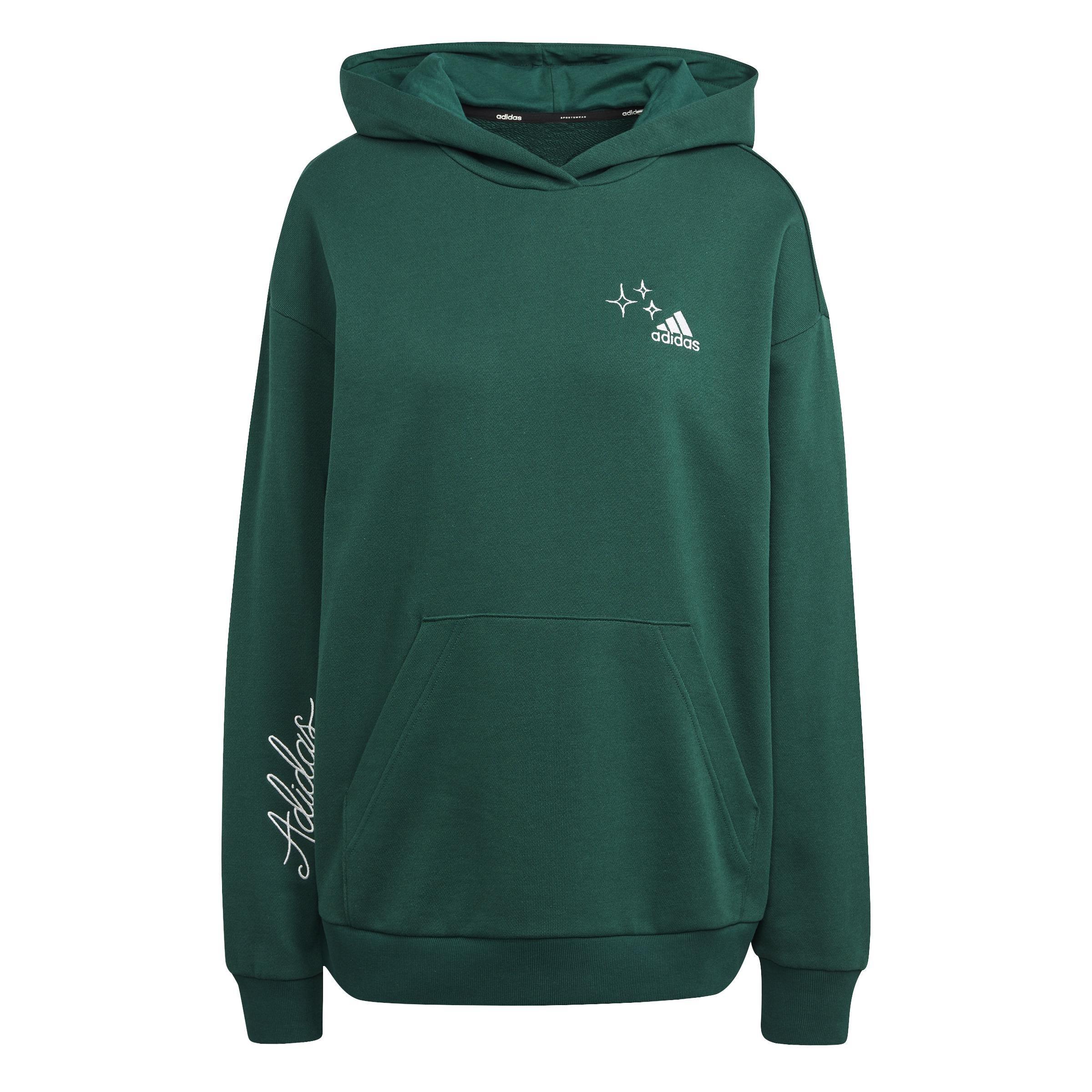 Women Scribble Embroidery French Terry Hoodie, Green, A701_ONE, large image number 2