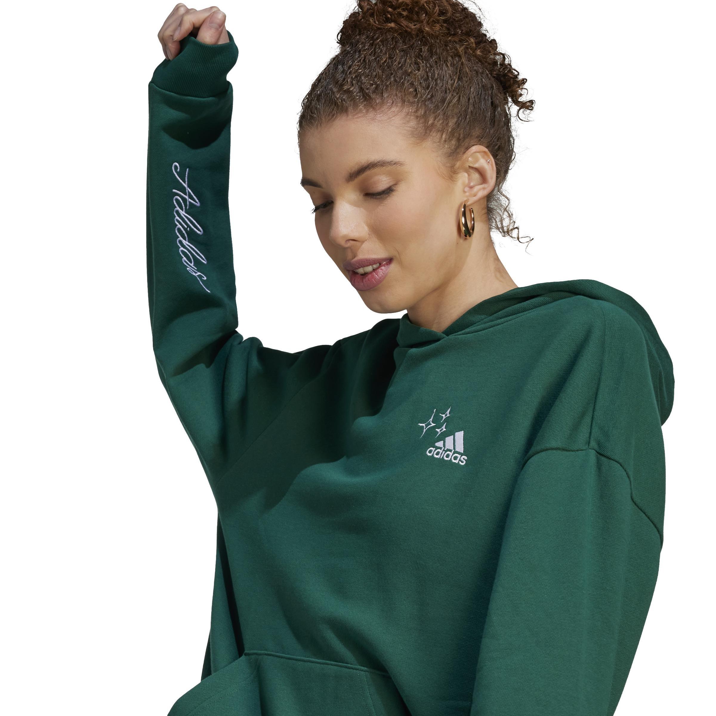 Women Scribble Embroidery French Terry Hoodie, Green, A701_ONE, large image number 4